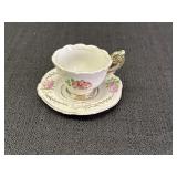 Vtg miniature china cup & saucer w/pink flowers &