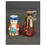 Miniature Toby Mug & Pink/Gold Glass Pitcher