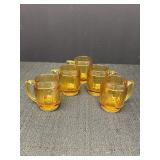 5 vtg amber glass barrel-shaped shot glasses,