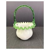Fenton small emerald green crest basket w/white