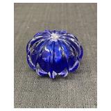 Hand blown cobalt blue glass pumpkin shape