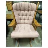 Newport Oak Glider Chair w/ Pink Brocade button-
