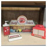 Coca- Cola Clock, Tin Bank, Soap Dispenser & Bar