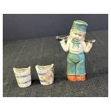 3.5" Bisque Doll Dutch Boy w/ Yoke & 2 Buckets