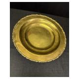 Gold tone metal footed tray, 12.5in diameter &