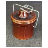 4"ï¿½Brown Glazed Stoneware Crock with Bail Lid