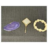 Purple agate slice, vintage-style square hand