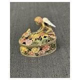 hand-painted, enameled cherub trinket box w/