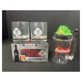 Miller Fortune Glasses & Budweiser Plastic Mug w/