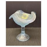 Fenton Persian Medallion stretch glass compote,