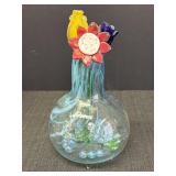 Hand blown glass vase & long stem flowers.  Vase
