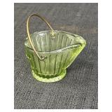 2" Green Glass Miniature Coal Bucket