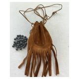 Leather Drawstring Pouch w/ Metal Balls