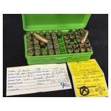 9mm Lugar ammo, incomplete flip-top case, 2