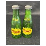 Green glass Squirt bottle salt & pepper shaker