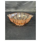 Pink depression glass bowl, raised bottom, ribbed