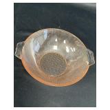 Pink depression glass bowl, Homespun or Fine Rib