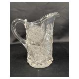 Pressed glass water pitcher, 8in H