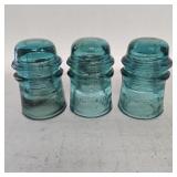 (3) Vintage AM Tel & Tel Co Blue/ Green Insulators