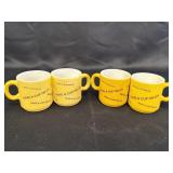 4 vtg yellow orange-peel texture milk glass mugs