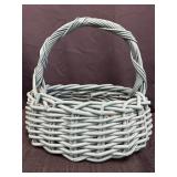 Woven wicker/wood basket, painted teal, 12in H x