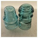(2) VTG Brookfield Blue/ Green Glass Insulators