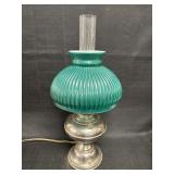Antique Magnet Electrified Oil Lamp w/ green shade