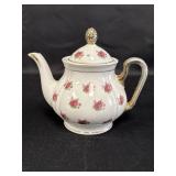Pink Floral Roses Tea Pot w/ worn Gold Trim, 6.5in