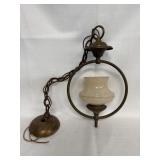Antique Brass Hanging Light Fixture w/ custard