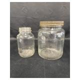 2 Duraglas jars, 4 x 7in H & 6 x 8in H. Larger
