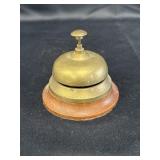Brass desk bell with wood base, plunger not