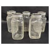 5 waffle grid canning jars w/Ball 2pc lids, 1qt.,