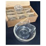 PYREX glass bowl/lid w/pour spout & 8 glass tops