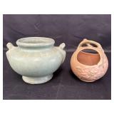 2 pottery urn & basket planters, 6in & 5.5in H,