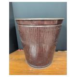 Vtg red fluted metal trash can  14.5in tall x