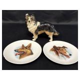 German dog collectible plates & figurine,