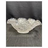 Clear pressed glass serving bowl, ruffled edge,