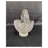 Heavy cut crystal(?) basket w/handle, 9in tall