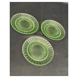 3 green uranium glass 6in plates, possibly Hazel
