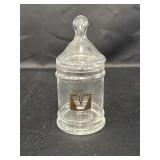 Vincennes University apothecary jar, 6.75in H