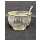 Clear glass flip top sugar bowl, 3.75in H x