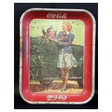 Vtg metal Coca-Cola tray, 10 x 13in., shows use.