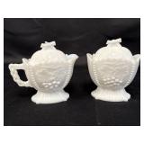 Westmoreland Milk Glass Lidded Creamer & Sugar