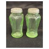 Hazel Atlas green uranium glass salt & pepper set,