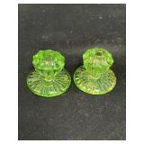 2 green uranium glass knob door/drawer pulls,