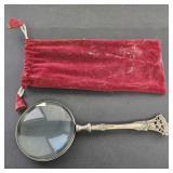 VTG Magnifying Glass w/ Silver-Plated Handle & Bag