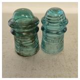 (2) VTG Hemingway No.9 Blue/Green Glass Insulators