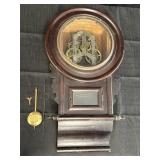 Vtg wall clock, dark wood, missing face & misc.