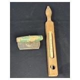 Vtg thermometer & jar opener - Dr. Forbes wooden