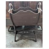 Carved wood magazine rack  2 sections w/ handles